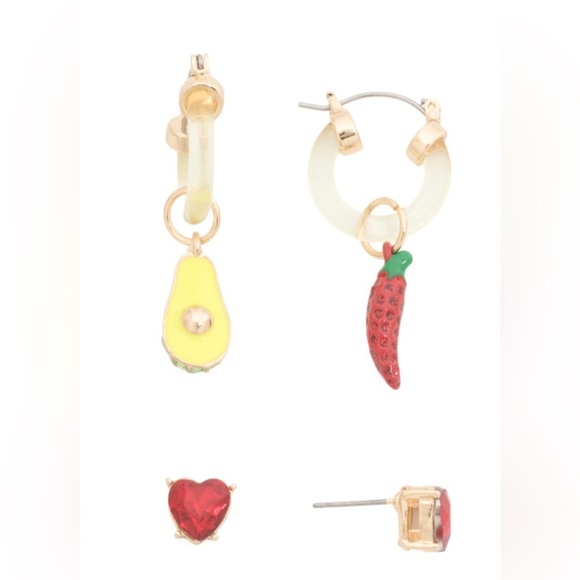 Betsey Johnson Mismatched Avocado & Chili Pepper Charm Huggie Earrings - Picture 3 of 4